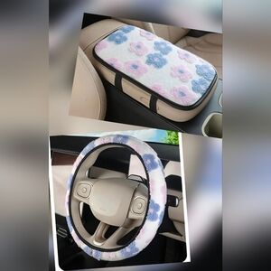 Floral Steering Wheel and Armrest Cover Set, NEW